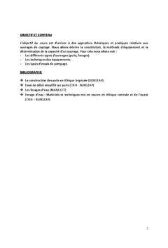 Construction des Puits. Forages d'eau