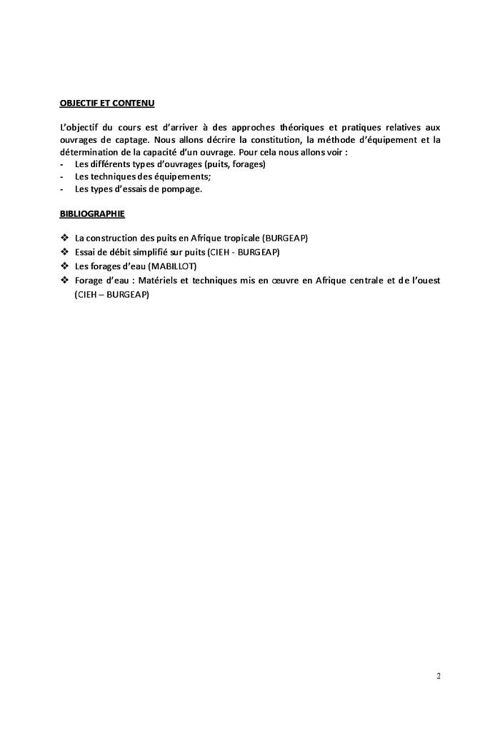 Construction des Puits. Forages d'eau