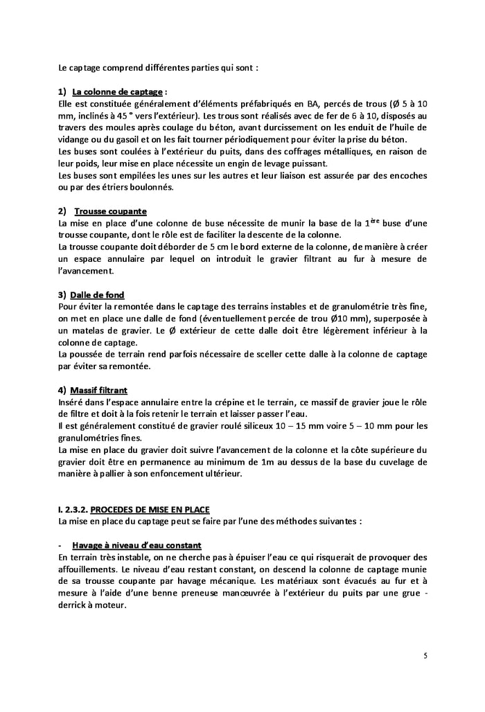 Construction des Puits. Forages d'eau