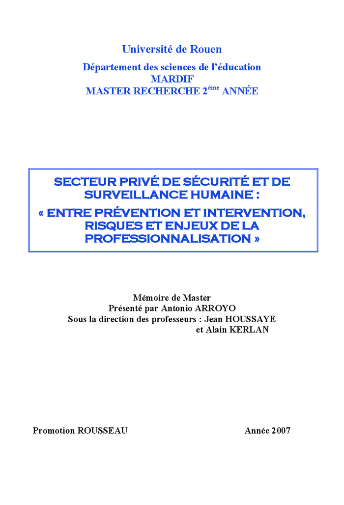Professionnalisation des agents de prevention et de securité privée