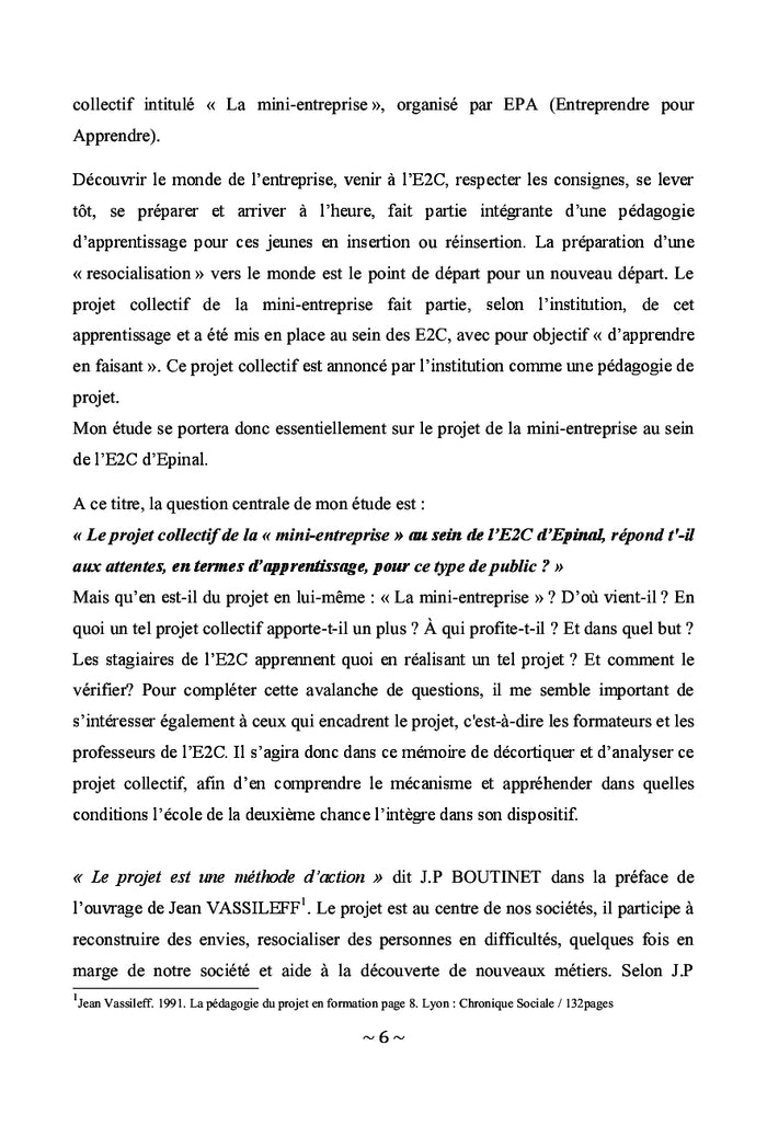 Le projet collectif de la Mini-Entreprise