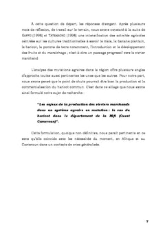 La production du vivrier marchand dans un systeme agraire en mutation