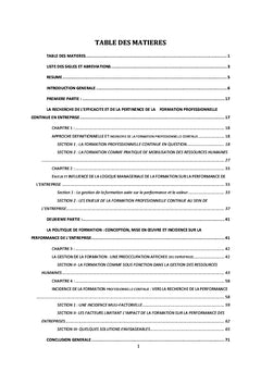 Analyse de la Formation Professionnelle et son impact en entreprise