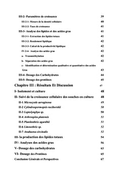 Caractérisation biochimique des cyanobactéries en culture