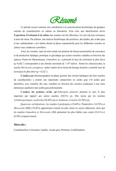 Caractérisation biochimique des cyanobactéries en culture