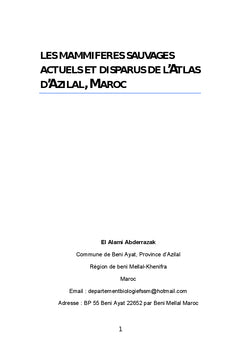 Les mammiferes sauvages actuels et disparus de l'Atlas d'Azilal, Maroc