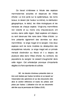 Les mammiferes sauvages actuels et disparus de l'Atlas d'Azilal, Maroc