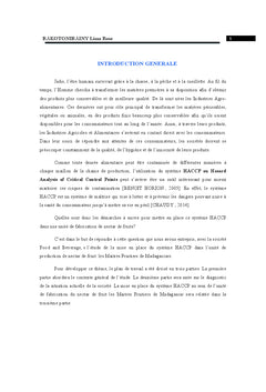 Etude de la mise en place du systeme HACCP dans fabrication de nectar