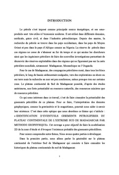 Plateau continental Malgache et gisement petrolifere