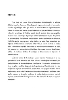 Dynamiques institutionnelles et politique d'habitat social au Cameroun