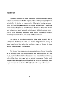 Dynamiques institutionnelles et politique d'habitat social au Cameroun