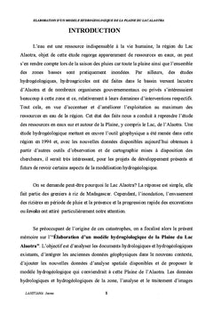 Elaboration d'un modele hydrogeologique de la plaine du lac Alaotra