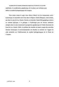 Elaboration d'un modele hydrogeologique de la plaine du lac Alaotra