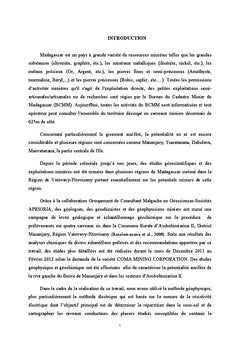Etude de la potentialite en mineralisation aurifere d'ambohimiarina