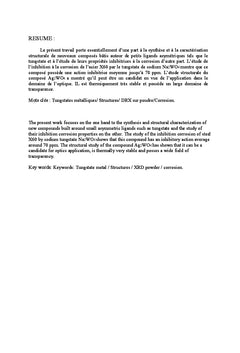 Etudes de sels metalliques A base du ligand tungstate