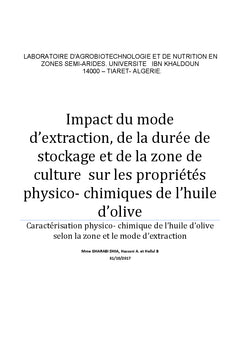 Les propriétés physico-chimiques de l'huile d'olive