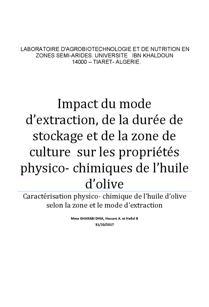 Les propriétés physico-chimiques de l'huile d'olive