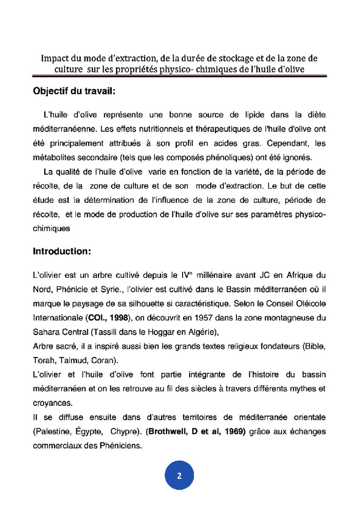 Les propriétés physico-chimiques de l'huile d'olive