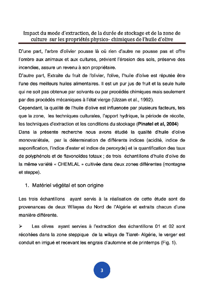 Les propriétés physico-chimiques de l'huile d'olive