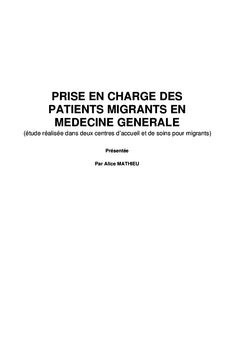 Prise en charge des migrants en médecine générale