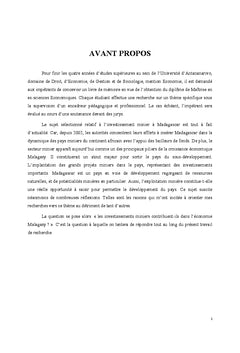 Contribution des investissements miniers dans l'economie Malagasy