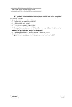 Audit social : Outil d'optimisation de la GRH Cas de CHU IBN ROCH