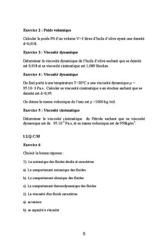 Exercices d'entrainement en Mecanique des Fluides