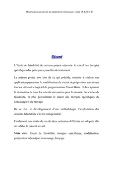 Modélisation du circuit de préparation mécanique par Visual Basic