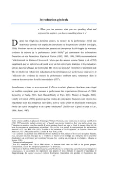 Controle de gestion et mesure de la performance