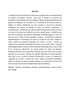 Paramètres biochimiques du cheval de traction et de sport au Sénégal