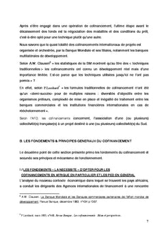 Problematique du cofinancement des projets