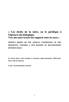 Droits de la mère ou le juridique à l'épreuve du biologique