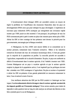 L'incidence de l'IDe en agriculture sur l'economie malagasy