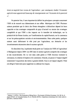 L'incidence de l'IDe en agriculture sur l'economie malagasy