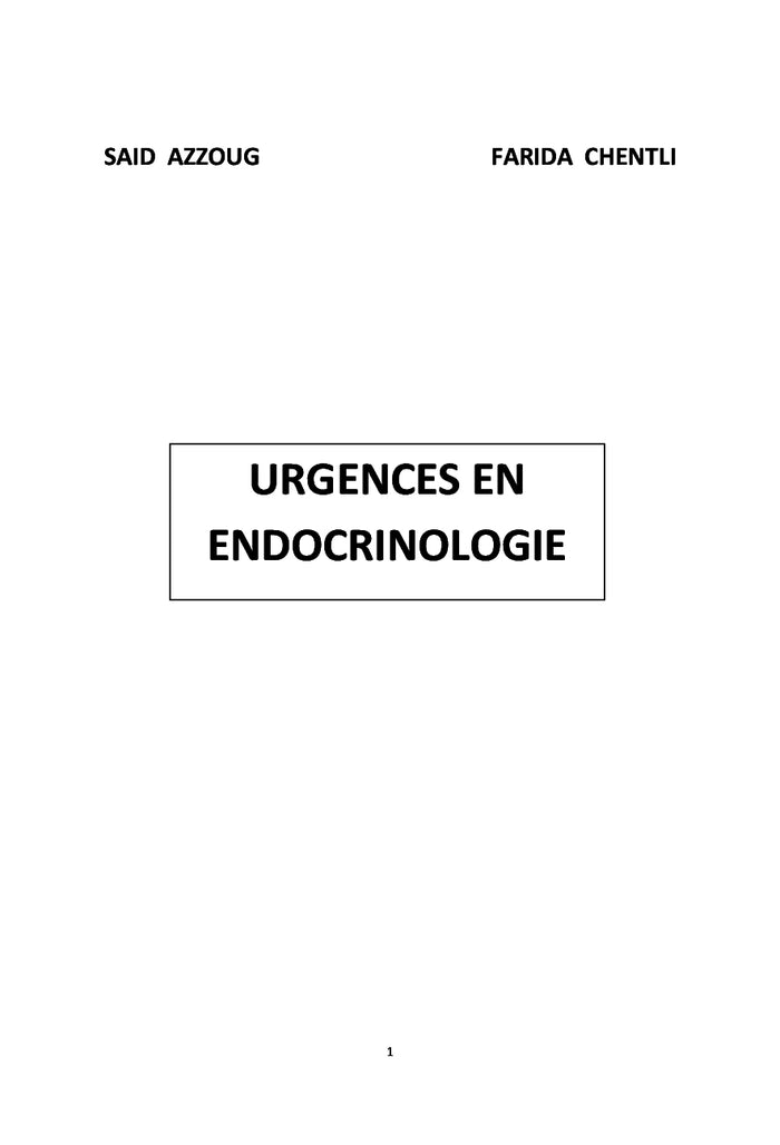 Les Urgences en endocrinologie