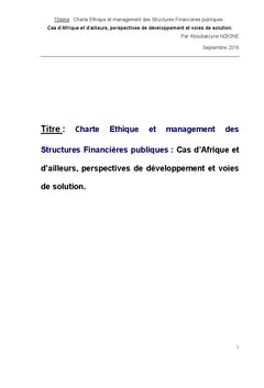 Charte ethique et management des structures financieres publiques