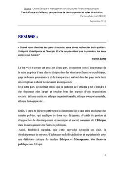 Charte ethique et management des structures financieres publiques