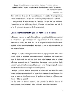 Charte ethique et management des structures financieres publiques