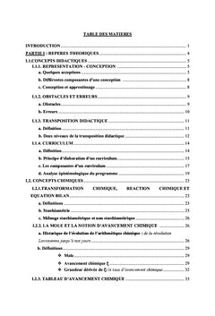 Representation des eleves sur le bilan de matiere en chimie