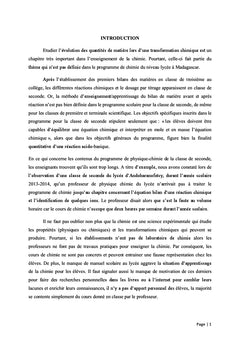 Representation des eleves sur le bilan de matiere en chimie