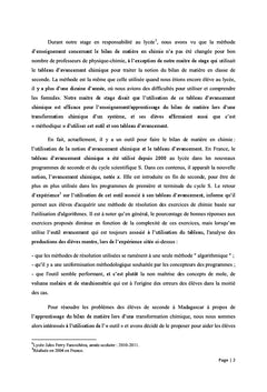 Representation des eleves sur le bilan de matiere en chimie