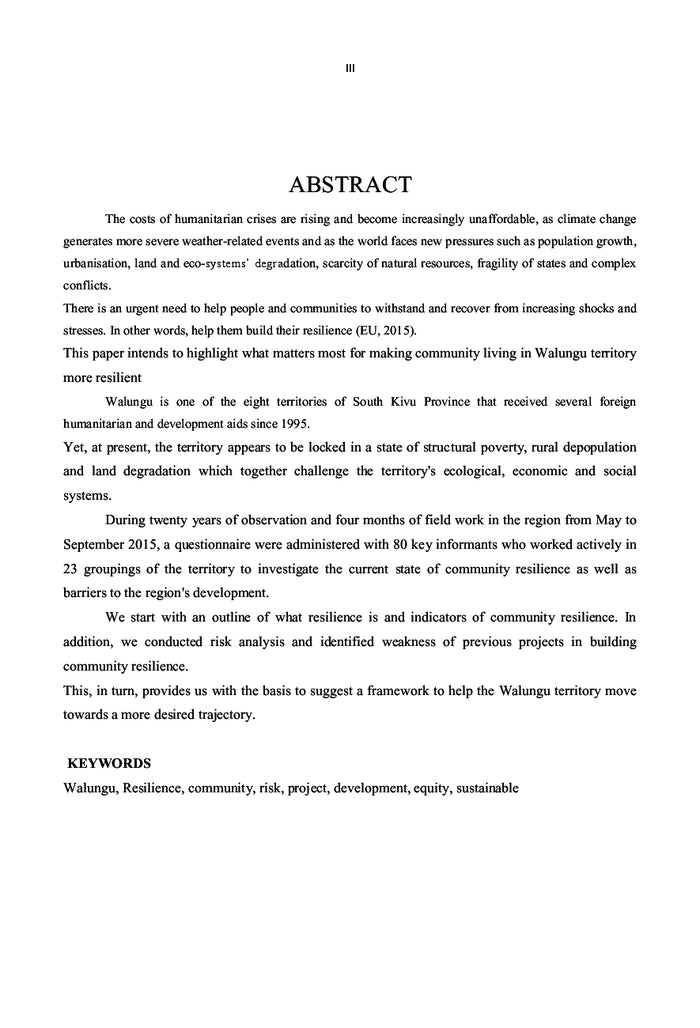 Problematique de la resilience communautaire en territoire de Walungu