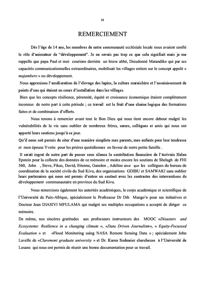 Problematique de la resilience communautaire en territoire de Walungu