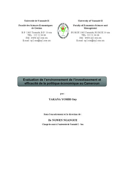 Politique economique et environnement de l'investissement