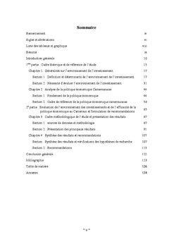 Politique economique et environnement de l'investissement