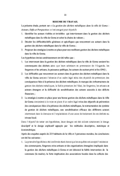 Gestion des dechets mettaliques a Goma: Acteurs, Defis et Perspectives