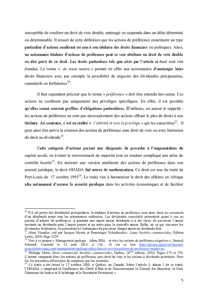 Les actions de preference