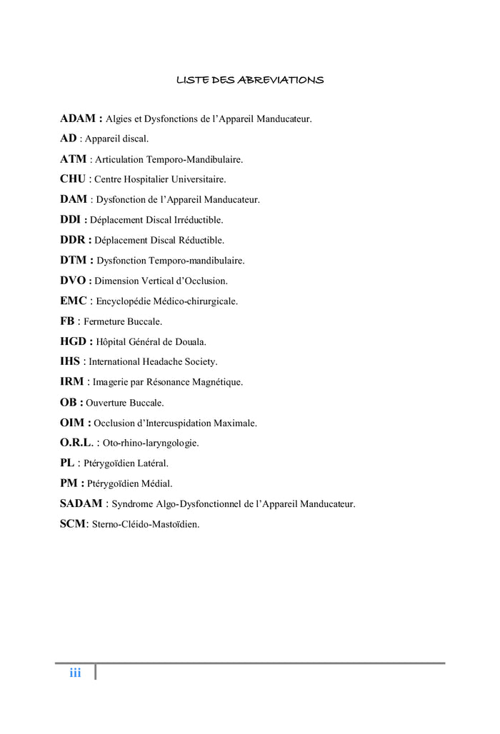 Algies et Dysfonctionnements de l'Appareil Manducateur