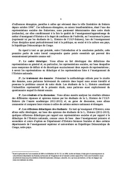 Representations sociales et enseignement de l'histoire nationale (RDC)
