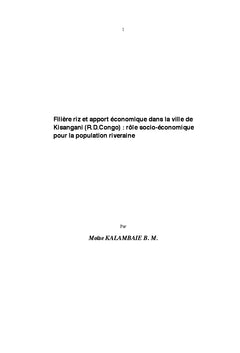 Filiere riz et apport economique dans la ville de Kisangani(R.D.Congo)